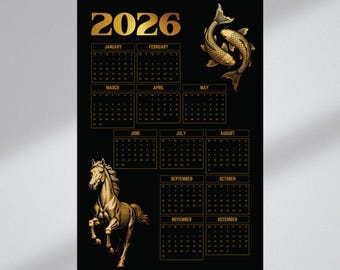 2026 Year of the Horse Calendar | Golden Feng Shui Art Print