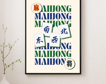 Mahjong Poster Set of 3 | Chinese Traditional Game Decor Digital Download | Printable Asian Wall Art | Modern Mahjong Lover Gift