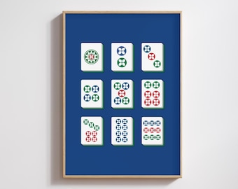 Mahjong Dots Tiles Art Print | Digital Download Asian Decor | Chinese Printable Poster | Game Night Wall Art | Mahjong Lover Gift