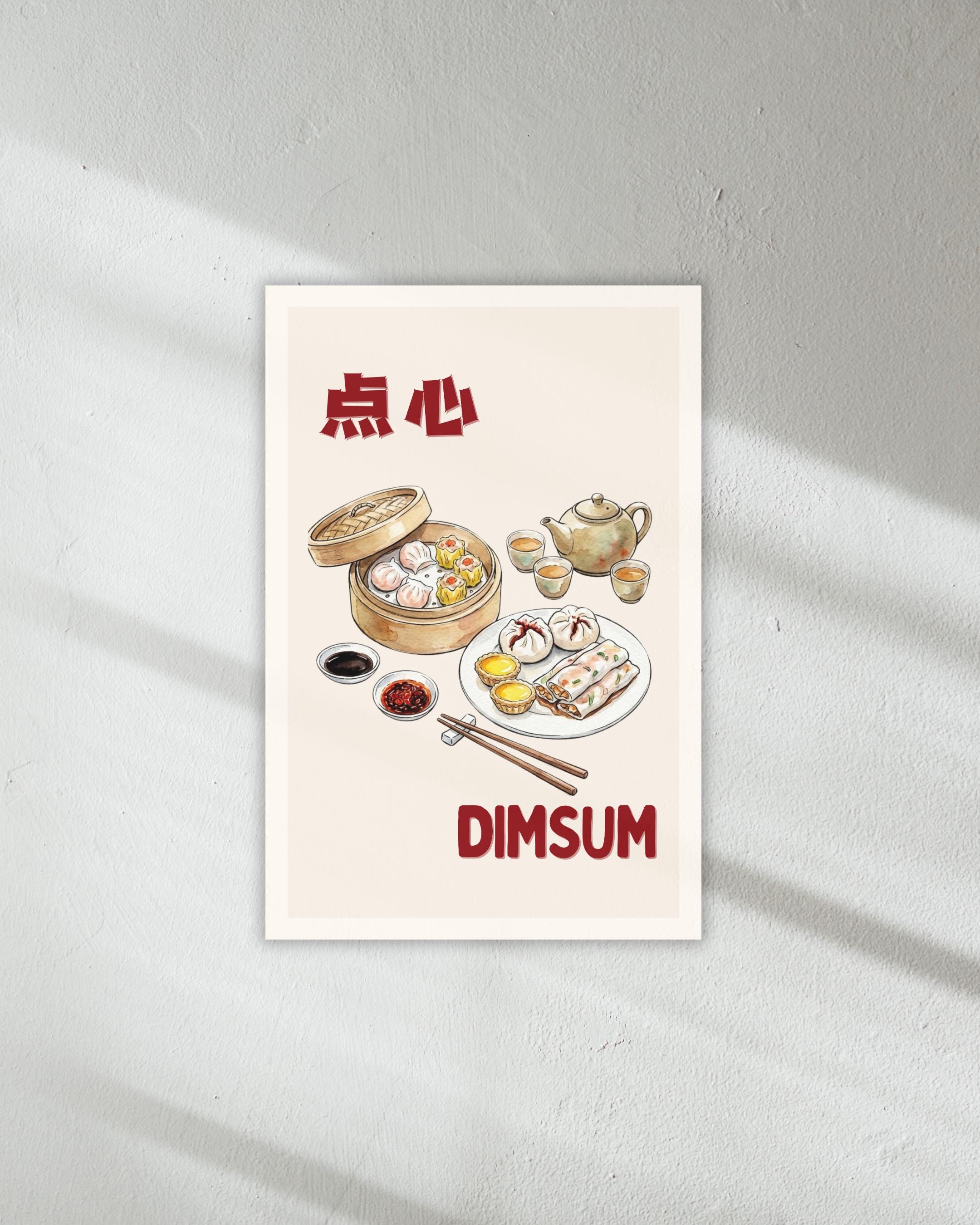 Dim Sum Illustration Matte Poster, Chinese Food Kitchen Wall Art, Asian ...