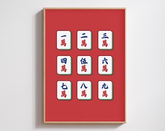 Mahjong Character Tiles Art Print: Asian Decor (Digital Download)