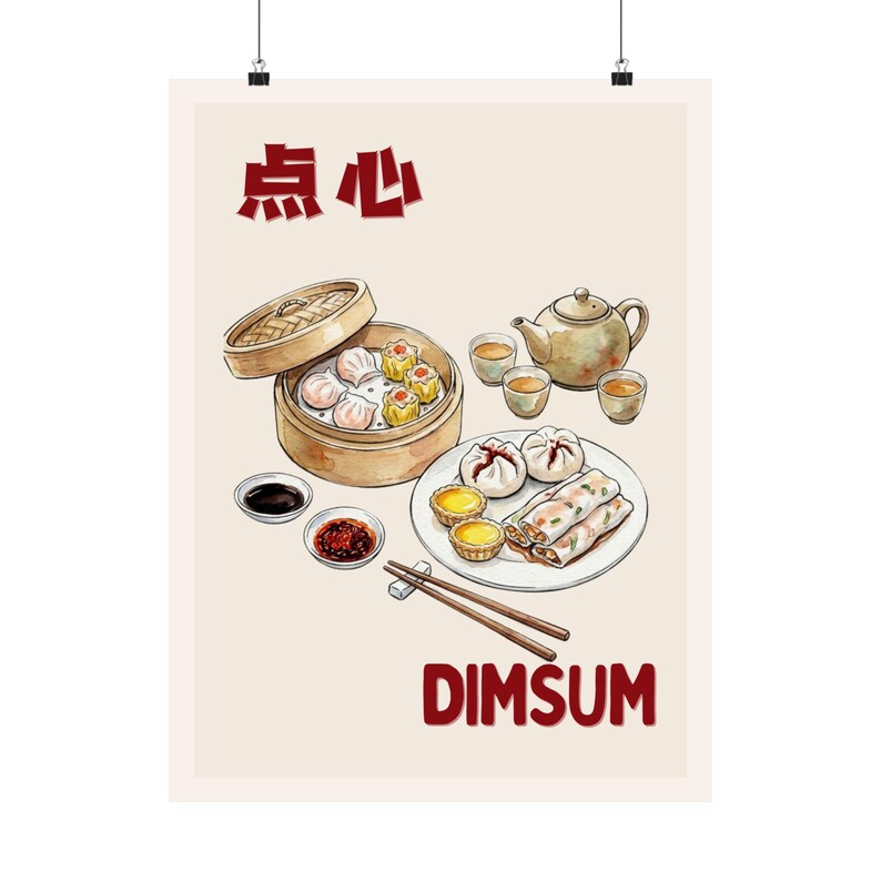 Dim Sum Illustration Matte Poster, Chinese Food Kitchen Wall Art, Asian ...