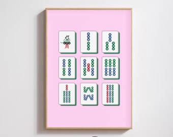 Mahjong Bamboo Tiles Art Print | Digital Download Asian Decor | Chinese Printable Poster | Game Night Wall Art | Mahjong Lover Gift
