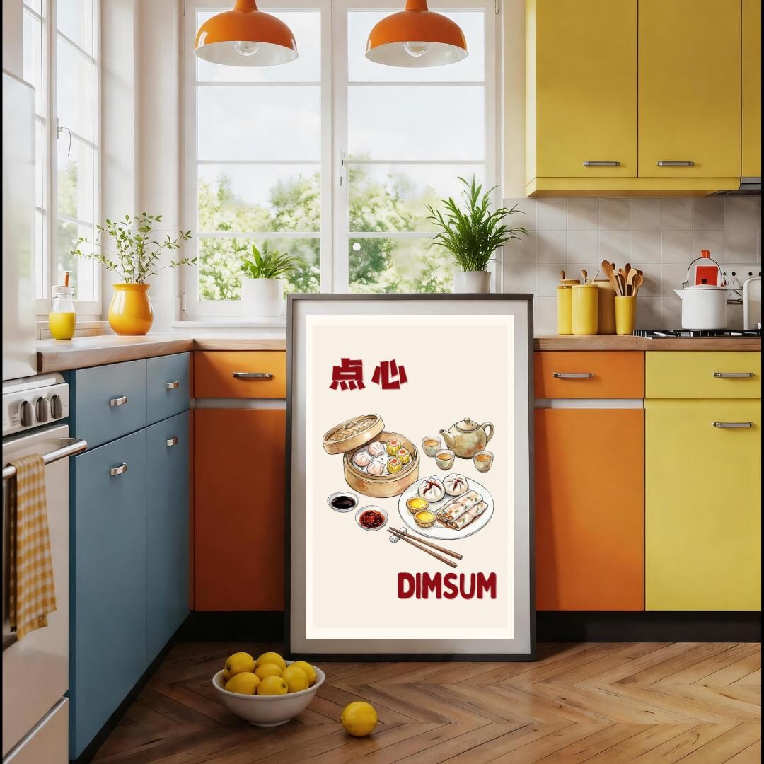Dim Sum Illustration Matte Poster, Chinese Food Kitchen Wall Art, Asian ...