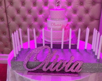 Sweet 16 candelabra name large-Custom wood name, Nursery, birthday, centerpiece, party dessert table sweet sixteen wood sign