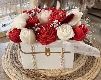 Bouquet de fleurs en bougies rouge / blanc