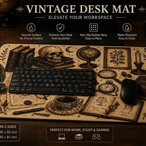 Dark Academia Schreibtischmatte, Gothic Schädel & Vintage Bücher Mauspad, Großes ästhetisches Schreibwaren, Anatomie Wissenschaft Geschenk, Retro Home Office Dekor