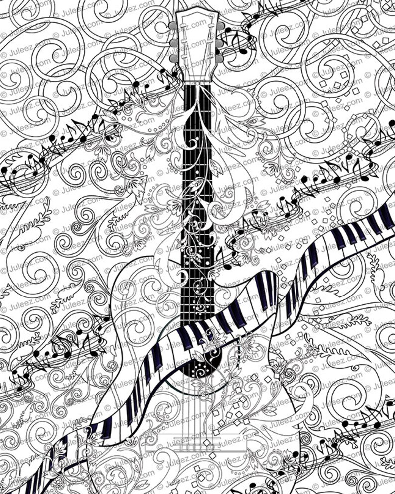 Kleurplaat Poster Afdrukbare Gitaar Kleurplaat Poster Etsy