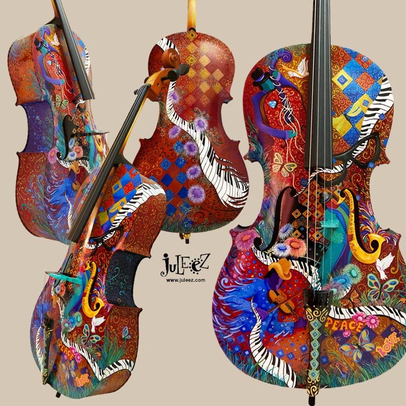 Hand Painted 4/4 Cello: Custom Musical Instrument, Cellist Gift - Etsy