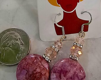Pink Marbled Stone Dangle Earrings | One-of-a-Kind (C)