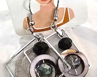 Black & Silver Geometric Dangle Earrings | Modern Jewelry (M)