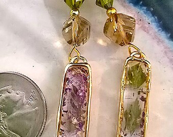 Floral Resin Bar Earrings | Botanical Jewelry | Handmade | Nature Inspired Dangle Earrings (O)