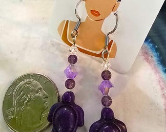 Purple Turtle Dangle Earrings | Amethyst Crystal Beaded Jewelry (D)