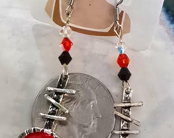 Red and Black Acrylic with Crystals  | Lightweight Artisan Earrings (G)