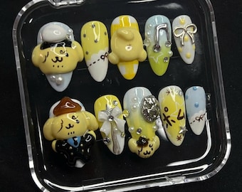 Kawaii Anime Chef Press On Nails – Yellow 3D Nail Art Set