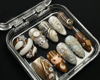 Surrealist Press On Nails, Avant Garde Nail Set, Vintage Art Nails, Editorial Fashion Nails, Handmade Statement Nails