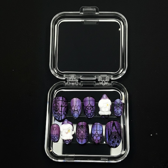 Hand-Painted Litwick Stained Glass Nails, Gothic Anime Press-On Set