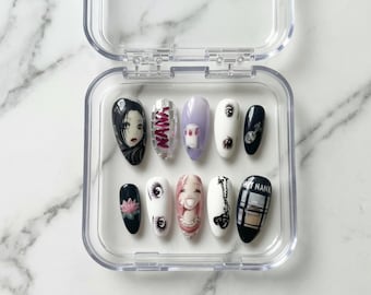 Nana Anime Inspired Press On Nails | Y2K Manga Nails | Hachi & Nana Fan Art Nails | Alternative Anime Press Ons | Custom Handmade Nails