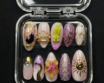 Fairytale Princess Press On Nails, Golden Sun Nails, Lavender Fantasy Nails, Magical Kingdom Nails, Storybook Inspired Set