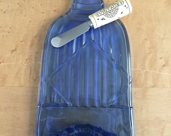 Recycled Blue French Gin Bottle with Ridges