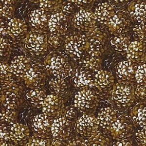 1 Yard PINECONE COLLAGE Warm Rustic Autumn Fall Season Brown Conifer Realistic Style Nature RJR Quilting Sewing Fabric