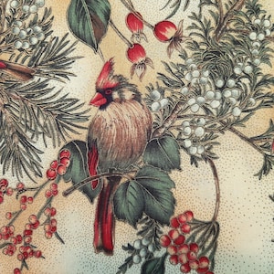 1 Fat Quarter CARDINALS Cream Winter Impressions Gold Metallic Garnet Red Christmas Holiday Hoffman International Quilting Sewing Fabric