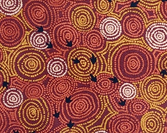 1 Yard Balarinji BIRD FOOTPRINT CIRCLES Rust Aboriginal Indigenous International Folk Art Traditional Jumbana 2005 Andover Quilt Sew Fabric