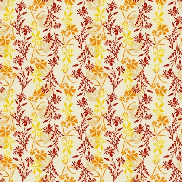 27" x 44" Last Piece FLORAL STRIPE Fresh Aire BJ Lantz Petite Floral Calico Rows Red Orange Yellow Studio E Quilting Sewing Fabric