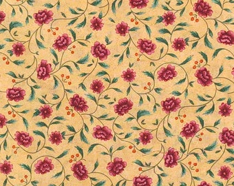 1 Yard GOLDEN BERRY FLORAL Trade Winds Gold Cranberry Burgundy Autumn Flowers Warm Rustic J & E Designs Spectrix Quilting Sewing Fabric
