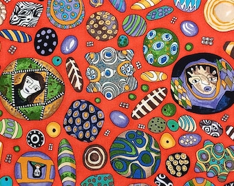 1 Yard FIESTA TRADE BEADS Jewelry Glass Craft Beads Red Bright Saturated Color Terrie Mangat Free Spirit Quilting Sewing Fabric
