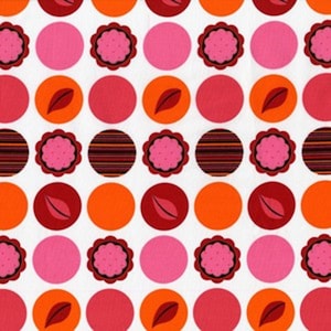 13" x 44" Remnant Piece ANDALUCIA MOD DOTS Red DC3900 Retro 1960's Style Hot Pink Orange Polka Dot Leaf Patty Young M. Miller Quilting Sew
