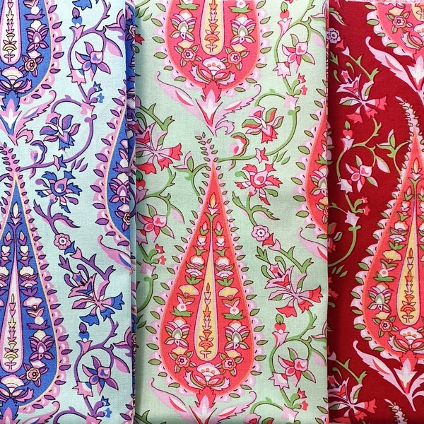 3 Fat Quarters LOVE CYPRESS PAISLEY Floral Modern Filigree Bright Pastels Amy Butler Free Spirit Westminster Quilting Sewing Fabric