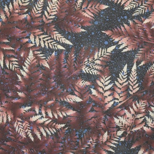 1 Yard CONFETTI FERN FRONDS Plants Batik-Like Wild Weeds Electric Colors Brown Blue Lunn & Mrowka for Kent Avery Quilting Sewing Fabric