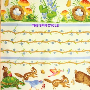 1 Fat Quarter Rabbit Bunny WOODLAND CRITTERS STRIPE Spring Violets Mushrooms Easter Squirrel Bird Egg Michael Miller Quilting Sewing Fabric