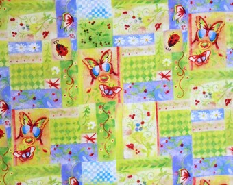 1 Yard Sue Zipkin BUTTERFLY LADYBUG Floral Squares Flowers Pastel Purple Lime Green Yellow Shamash & Sons Quilting Sewing Fabric