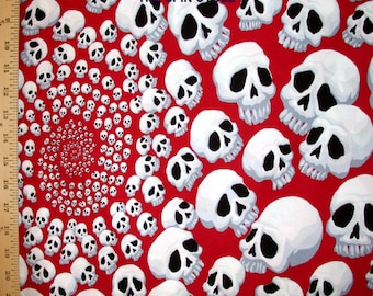 1 Yard SKULL FINITY Skulls White Red GOTH Costume Gothic Skeleton Halloween Alexander Henry Infinity Quilting Sewing Fabric