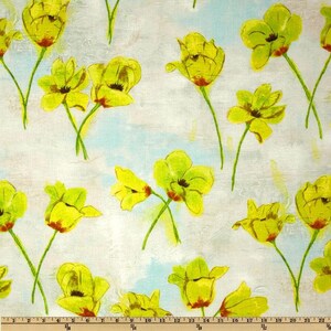 1 Fat Quarter Laura Gunn Dreamy Magnolia Lane BLOOMING TULIPS Floral Yellow Aqua Painterly Antique Style Sky Clouds M Miller Quilting Sewing