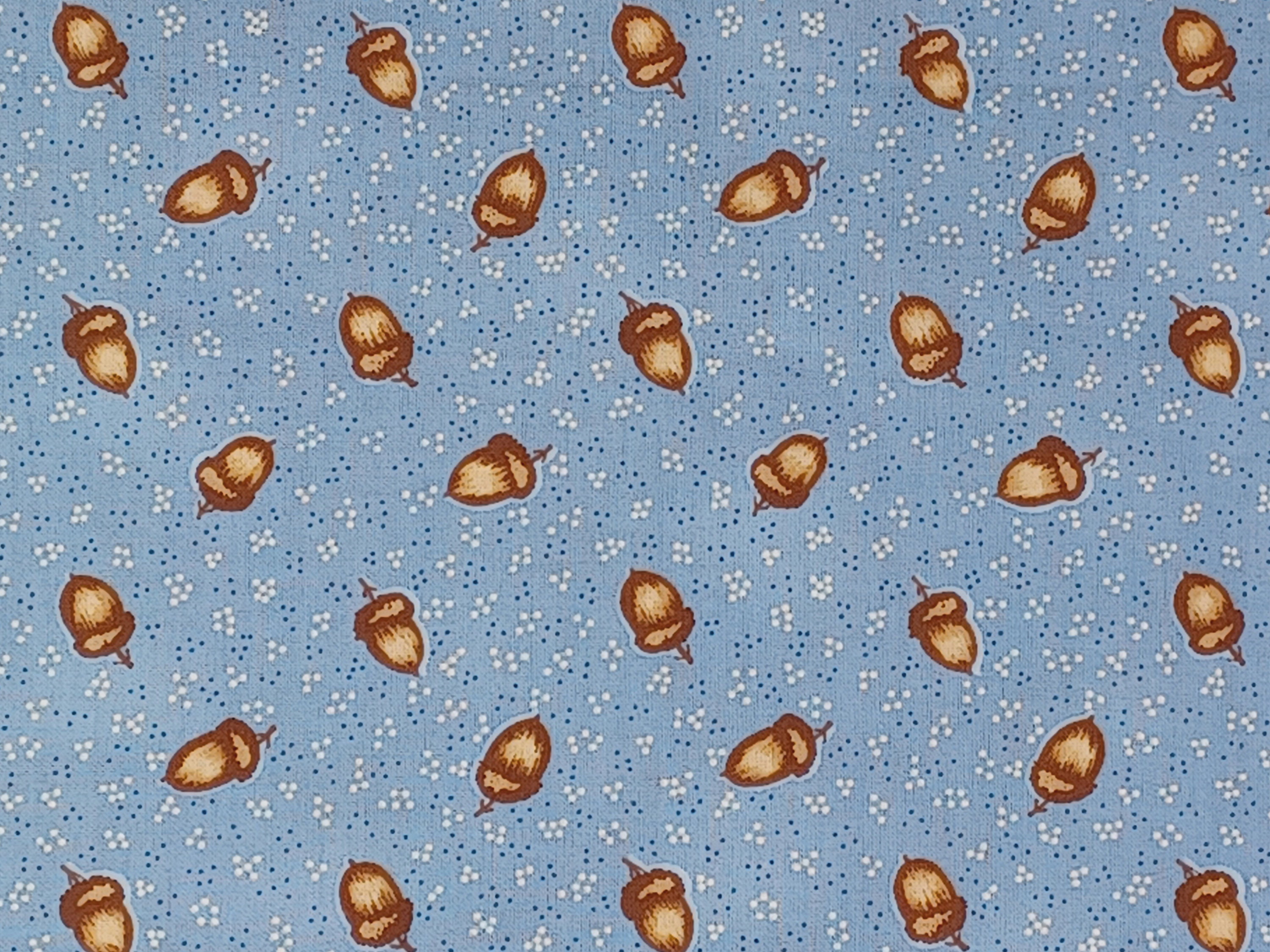 1 Yard COUNTRY ACORN Folk Autumn Warm Neutrals Colonial Blue Polka Dots Fabric Visions Quilting Sewing