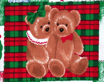 1 Yard Gingerbread Bear PLAID PATCHES Red Hearts Country Holiday Christmas Springs Creative Quilting Sewing Fabric