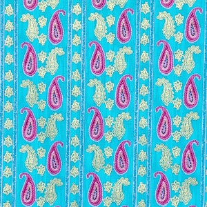 1 Yard Classic MIDAS TOUCH Thick Metallic Gold Paisley Pattern Hot Pink Aqua Stripe Accent Blender Ro Gregg Northcott Quilting Sewing Fabric