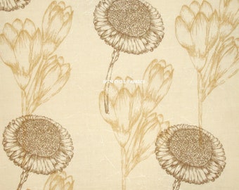 1 Yard DANDELION CROCUS BLOSSOMS Abbey&#39;s Garden Classic Botanical Line Drawn Floral Cream Beige Neutrals Camelot Cottons Quilting Sew Fabric
