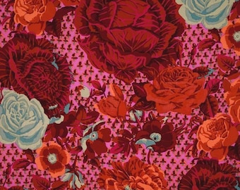 1 Fat Quarter Kaffe Fassett CABBAGE & ROSE GP038 Fuchsia Large Floral Red Pink Sage Orange Quilting Sewing Westminster Fabric