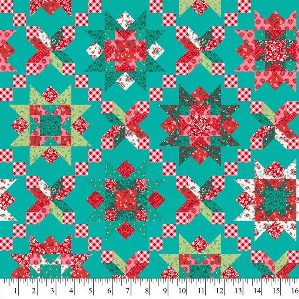 17" x 44" Piece FAUX PATCHWORK FLORAL Teal Pink Red Shabby Chic Cottage Core Farm Floral Pioneer Woman 2020 Feminine Quilting Sewing Fabric