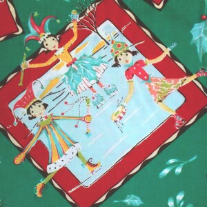 1 Yard WINTER POSTKARTEN Grün Felicity Miller Holly Mädchen Skater Weihnachten Urlaub Buckingst Quilten Nähen Stoff