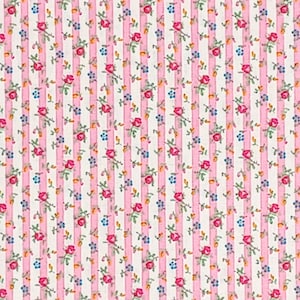 1 Fat Quarter COTTAGE ROSE STRIPE Calico Flowers Pastel Pink Romantic Feminine Shabby Chic Rose & Hubble David Texiles Quilting Sew Fabric