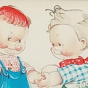 Vintage 17&quot; x 44&quot; Toddlers 2 Panels Red Mabel Lucie Attwell 2001 Puppy Polka Dot Baby Nursery Junk Journal Woodrow Studio Quilt Sew Fabric