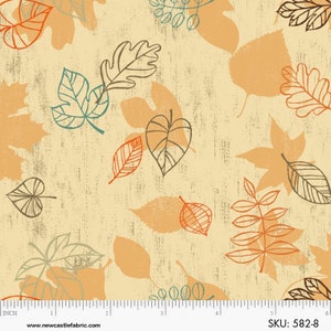1YD 19&quot; x 44&quot; Remnant Autumn GATHERINGS FALLING LEAVES Fall Harvest Warm Neutrals Lisa Ballard Thanksgiving Holiday New Castle Quilting Sew