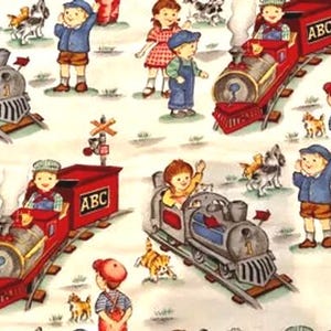 1 Fat Quarter Retro Vintage CHO CHO TRAINS 1940/50&#39;s Style Children Playtime Nursery Baby Michael Miller Quilting Sewing Patchwork Fabric