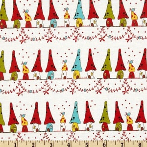 1 Yard WOODLAND Lecien Pilz Häuser Reihen Weiß 30404-10 Japan Euro Natalie Lymer Quilting Nähen Stoff