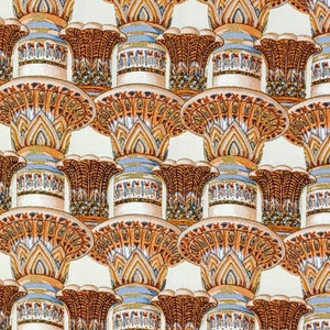 1 Yard COLONNE EGIZIANE Architettura dell'Antico Egitto Geroglifici Foglie di Palma Serie Sfinge Oro Metallizzato Tesori senza tempo Quilting Cucito